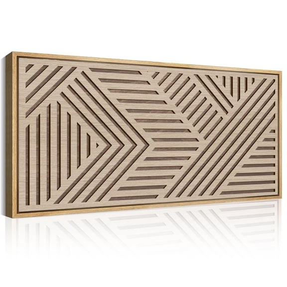 Large Boho Wood Framed Wall Art 3D Abstract Neutral Modern Wooden Wall Decor Tan Minimalist Geometric Artwork for Living Room Bedroom Office 20x40 Inch