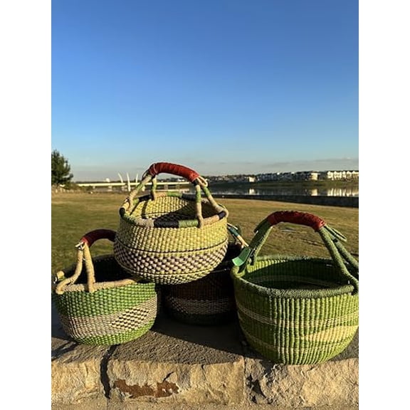Large Bolga Ghana Basket Fair Trade - Greens Large: 14"-16" Across$$Home Decor, Kitchen, & Other