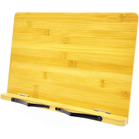 Large Book Stand 15.4" x 11.0" Bamboo Adjustable Heavy-Duty Book Holder for Thick Textbooks,Cookbook Holders Stands for Kitchen Counter,Cookbook Stand,e Clips,Desktop Bookstand for Law School