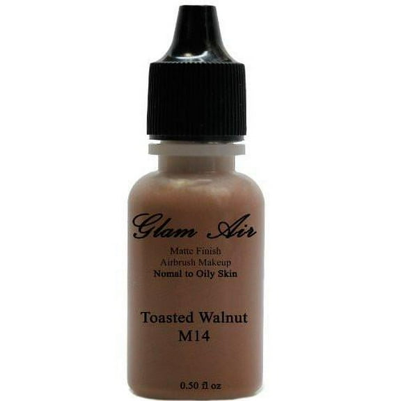 Large Bottle Airbrush Makeup Foundation Matte Finish M14 Toasted Walnut Water-based Makeup Lasting All Day 0.50 Oz Bottle By Glam Air