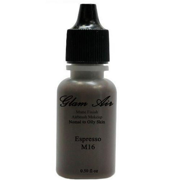 Large Bottle Airbrush Makeup Foundation Matte Finish M16 Espresso Water-based Makeup Lasting All Day 0.50 Oz Bottle By Glam Air