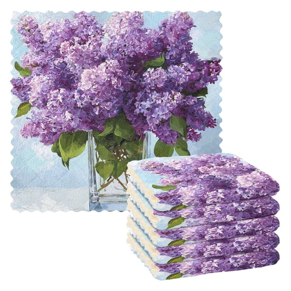 Large Bouquet Of Lilac in Glass Vase Kitchen Cloth Dish Towels for Drying Washing Absorbent Dish Rags Reusable soft kitchen dishcloth set 6 Pack