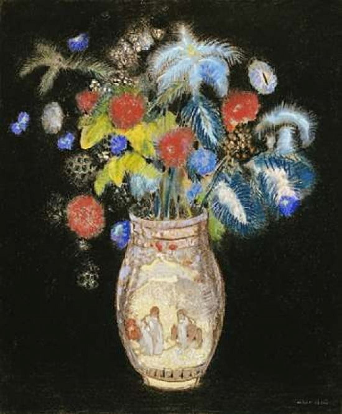 Large Bouquet on a Black Background Canvas Art - Odilion Redon (20 x 24)