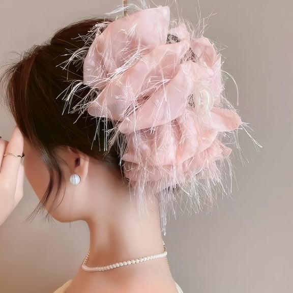 Large Bow Hair Claw Clips for Women Mesh Bubble Hair Barrettes for Thick Thin Hair Elegant Chiffon Silk Hair Accessories