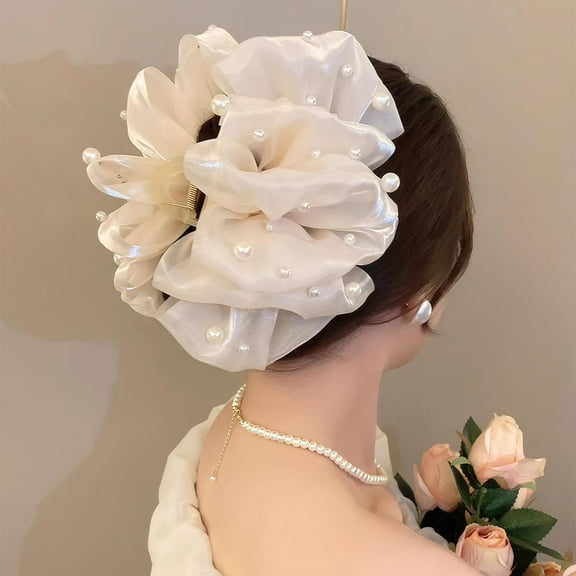 Large Bow Hair Claw Clips for Women Mesh Bubble Hair Barrettes for Thick Thin Hair Elegant Chiffon Silk Hair Accessories