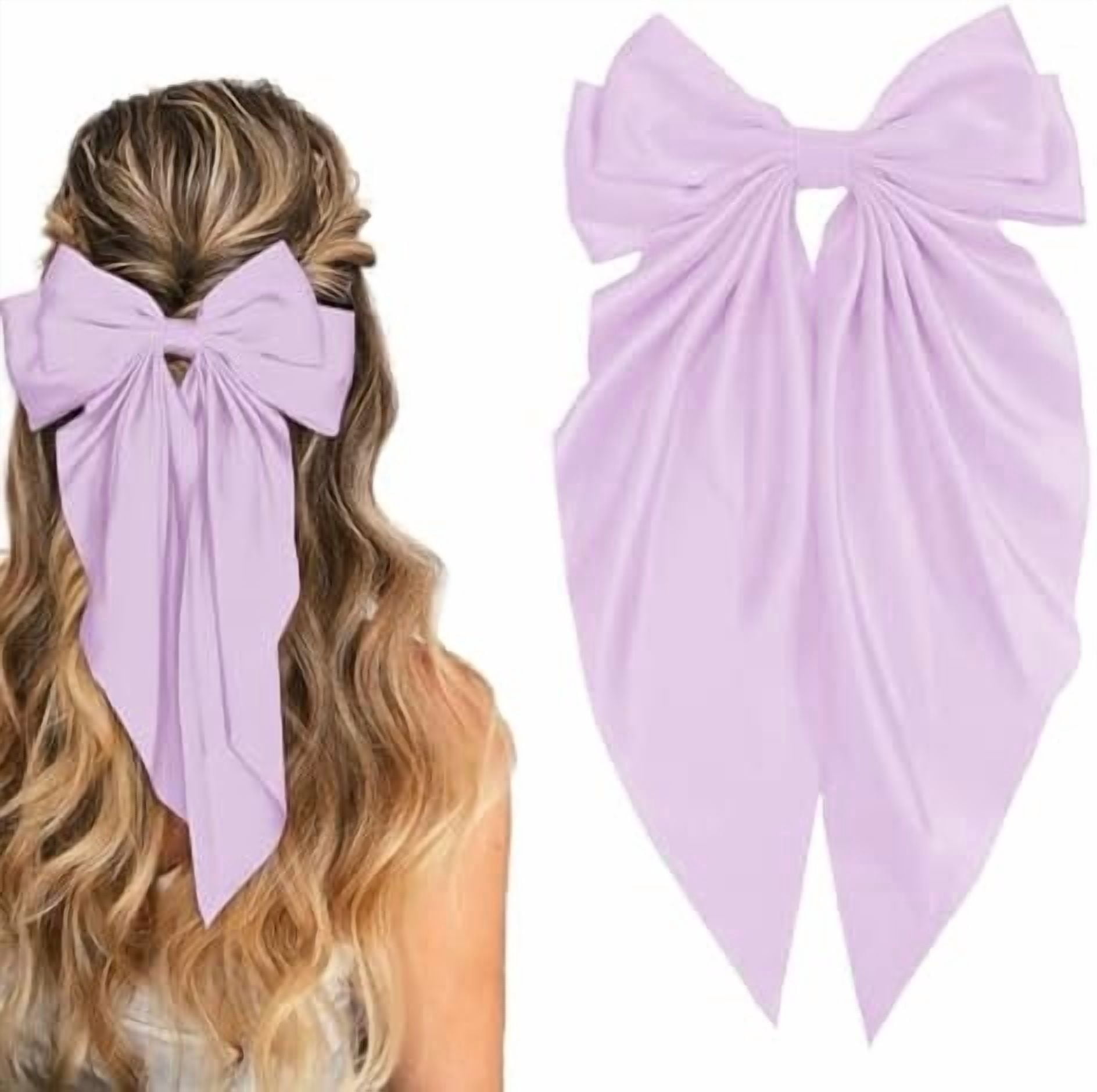 Large Bow Hair Clips with Long Tails - Ribbon Bowknot Pins Accessories for Women, Party Gifts for Girls ()