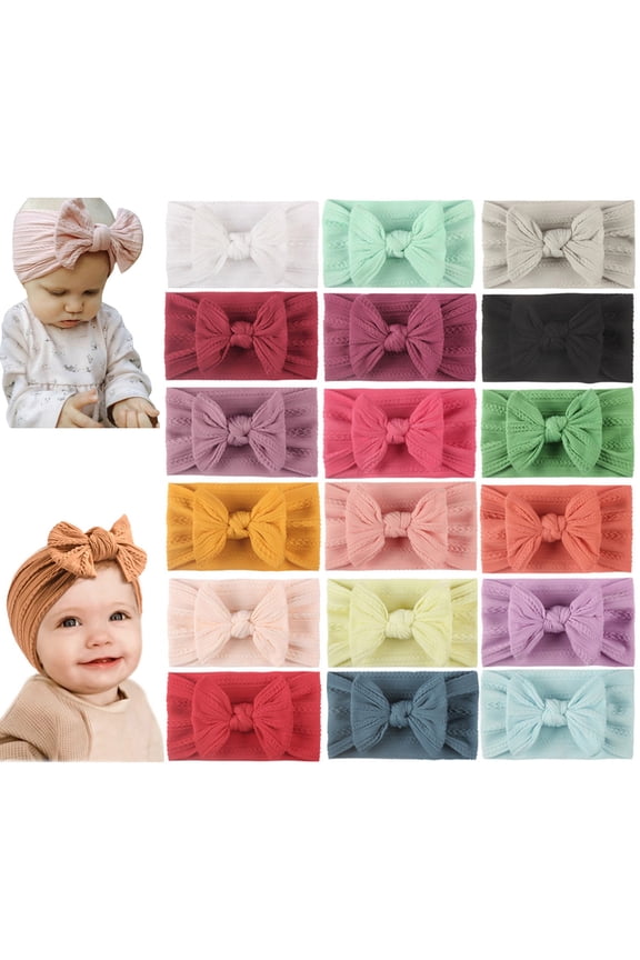 Large Bow Headwrap Children'S Headdress Toddler Baby Boys Girls Nylon Stretch Solid Bow Hairband Headwear Headband Elastics Hair Accessories 18 Pack