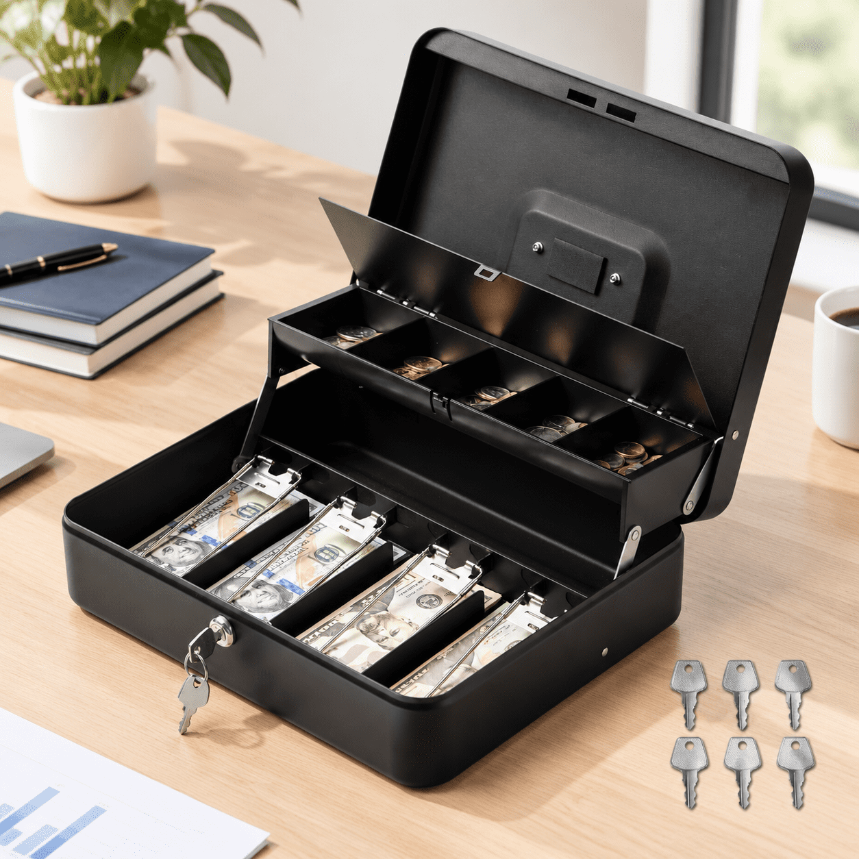 Large Box With Key Lock Metal Money For Portable Locking Safe Tray ...