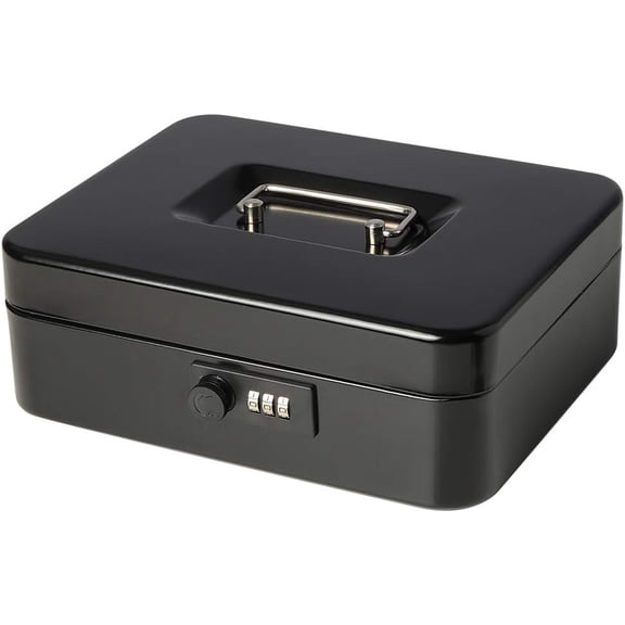 Large Box with Combination Lock - Durable Box with Tray Black(9.8 .9 x 3.5), -CB07001L