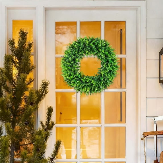 Large Boxwood Wreath Front Door 13.78Inch Artificial Spring Wreaths for Front Door Farmhouse Wedding Green Year Round Indoor Outdoor for Summer Wreath st Patrick's Day Decoration (Hello Sign, A)