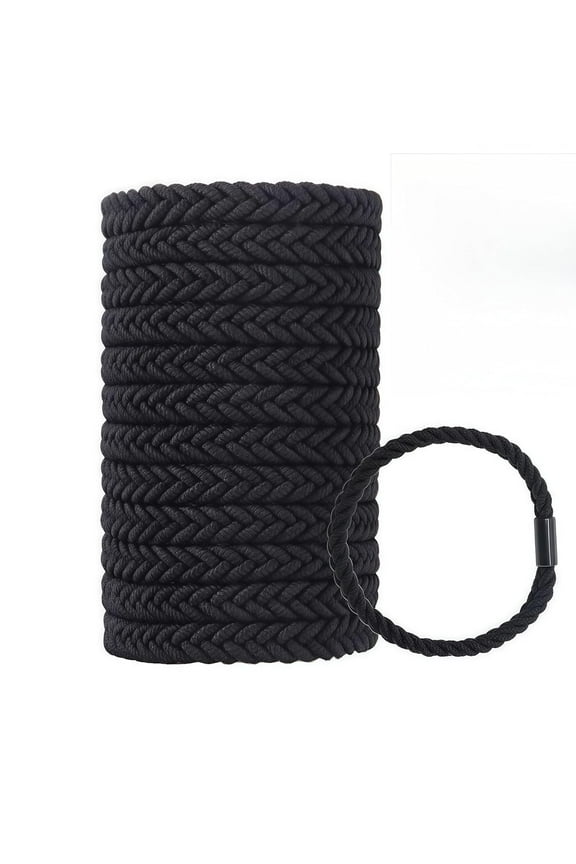 Large Braided Mens Hair Ties, Man Hair bands for Longhairs Men Bun, Black Pony Tails Ties for Women,Guys, Bracelet Hair Tie,For Thick and Thin Hair,12 Packs,Durable (Black)