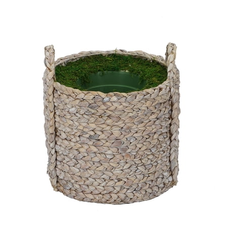 Large Braided Water Hyacinth Basket Planter Pot-in-a-Pot White-Washed