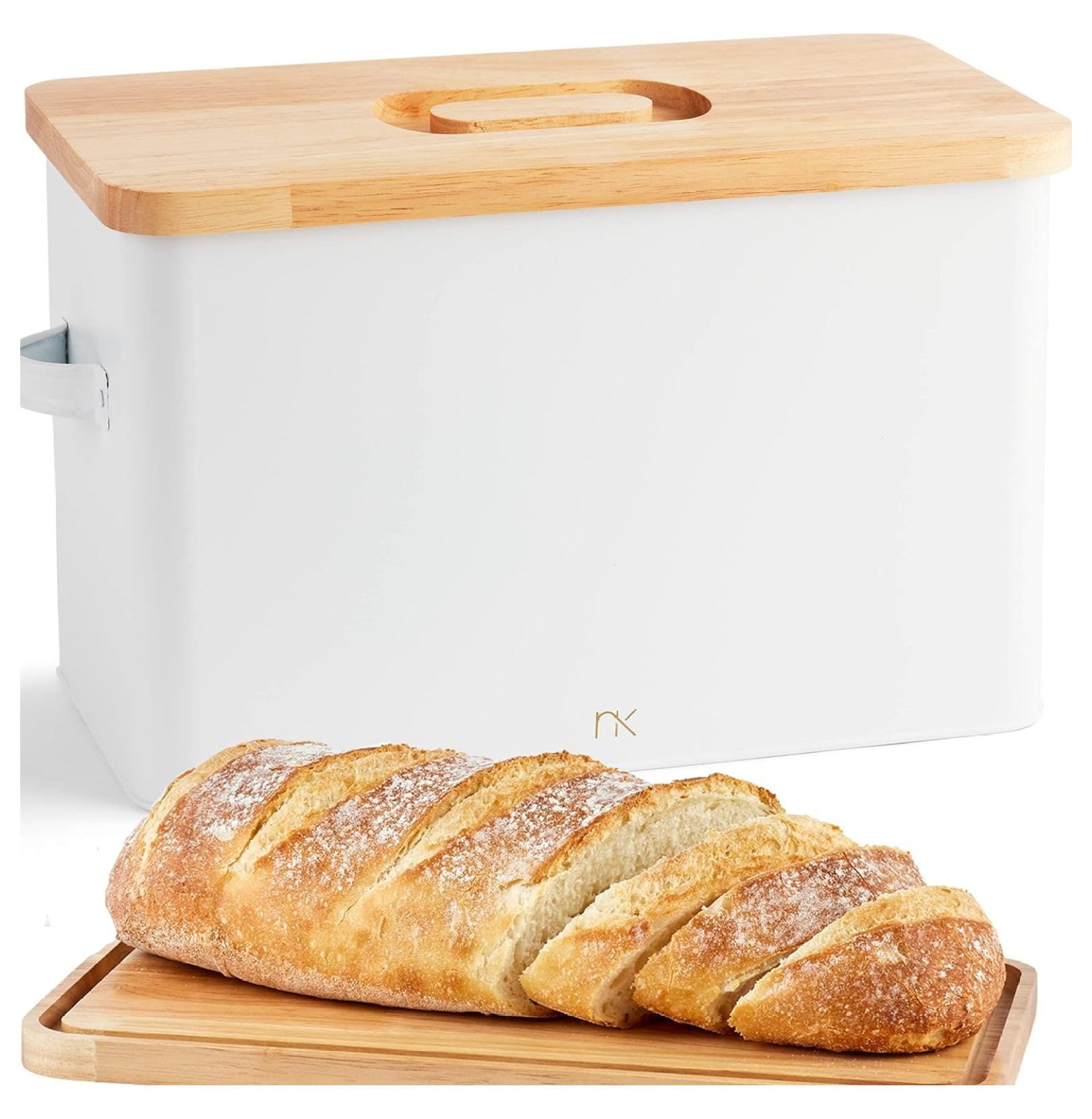 Large Bread Box with Cutting Board Lid, 13.5” x 7.5” x 9”, Holds 2