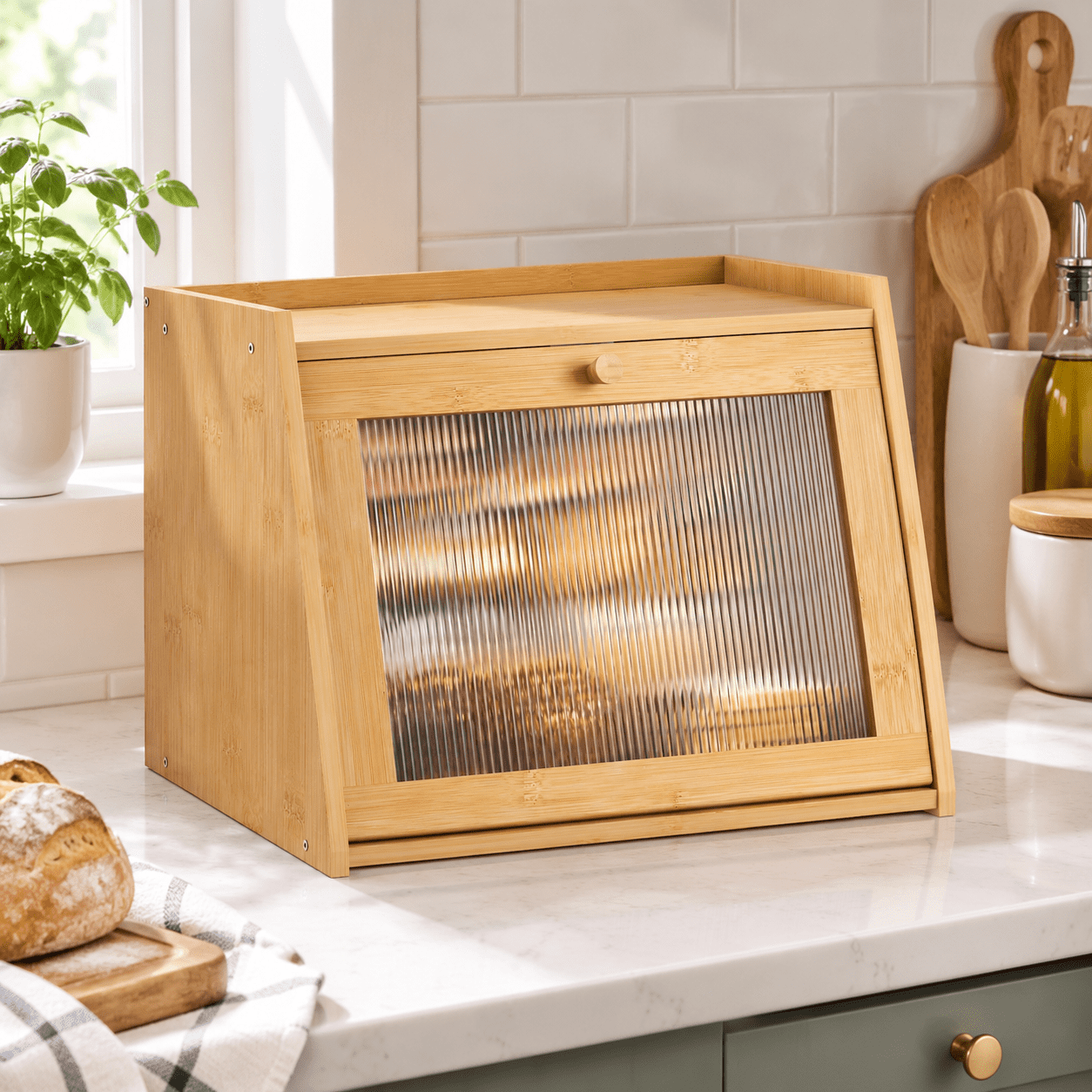 Large Bread Box Easy Access &ning - For Kitchen Countertop With Door ...