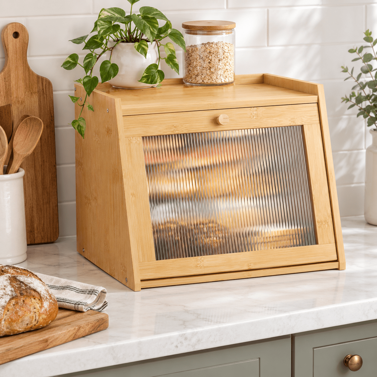 Large Bread Box Easy Access &ning - For Kitchen Countertop With Door ...