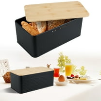 Large Bread Box for Kitchen Countertop, Bread Storage Container with Bamboo Lid, Metal Bread Box with Hole, Large Capacity Farmhouse Bread Box 13×7×5.3 Inch