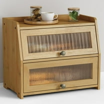 Large Bread Box for Kitchen Countertop, Double Layer Breadbox for Homemade Loaf Bread, Farmhouse Bread Storage Container Bin for Kitchen Counter Pantry Cupboard (Natural Bamboo)