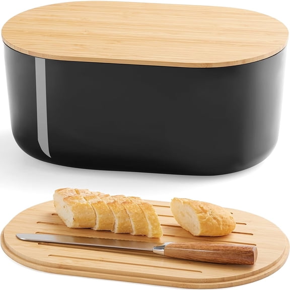 Large Bread Box for Kitchen Countertop,Fiber Bread Box With Cutting Board Lid,Black Bread Storage for Homemade Container,Corner Bread Holder for Toast Bagel Donut Cookies