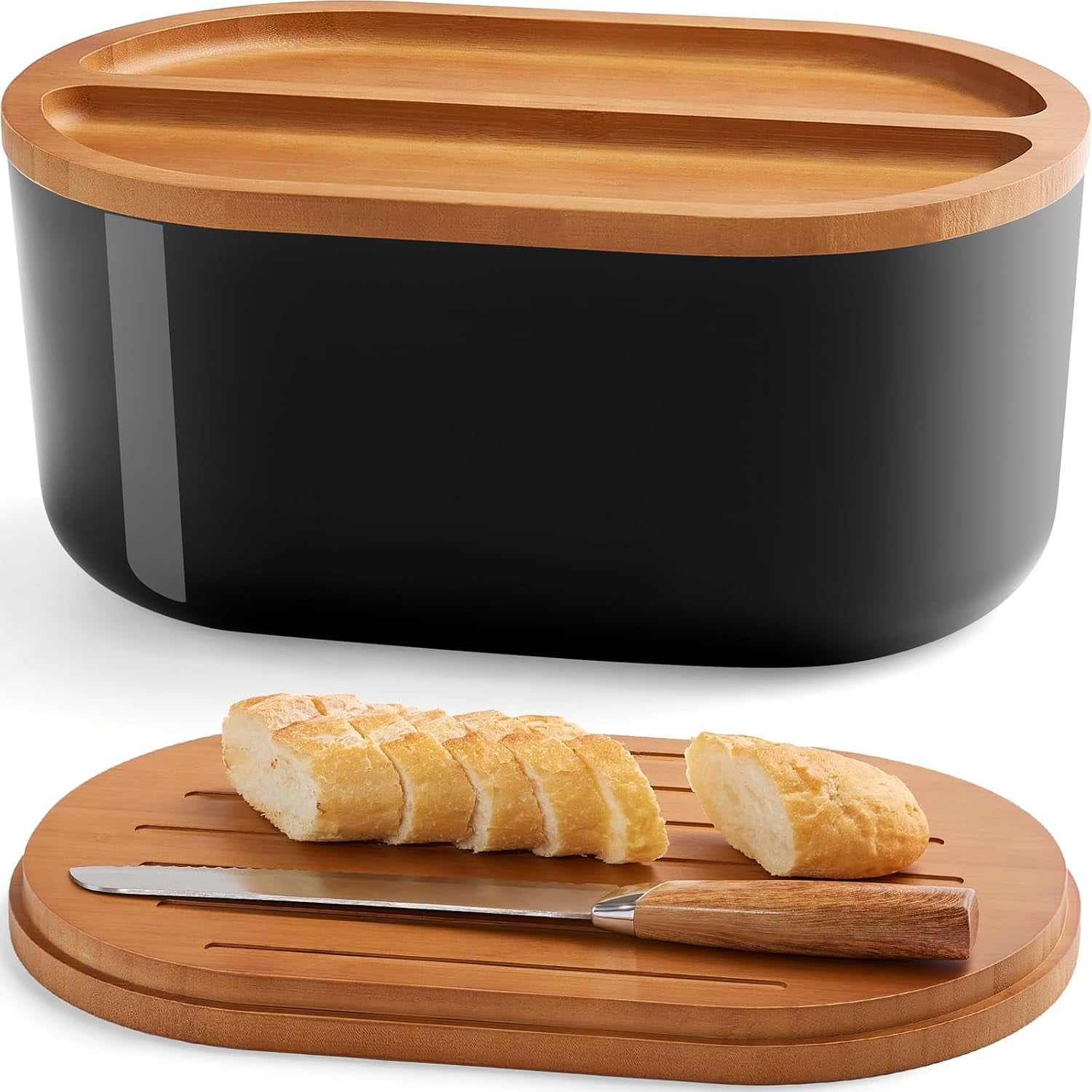 Large Bread Box for Kitchen Countertop,Fiber Bread Box With Thick Cutting Board Lid-Includes,Black Bread Storage for Homemade Container,Corner Bread Holder for Toast Bagel Donut Cookies