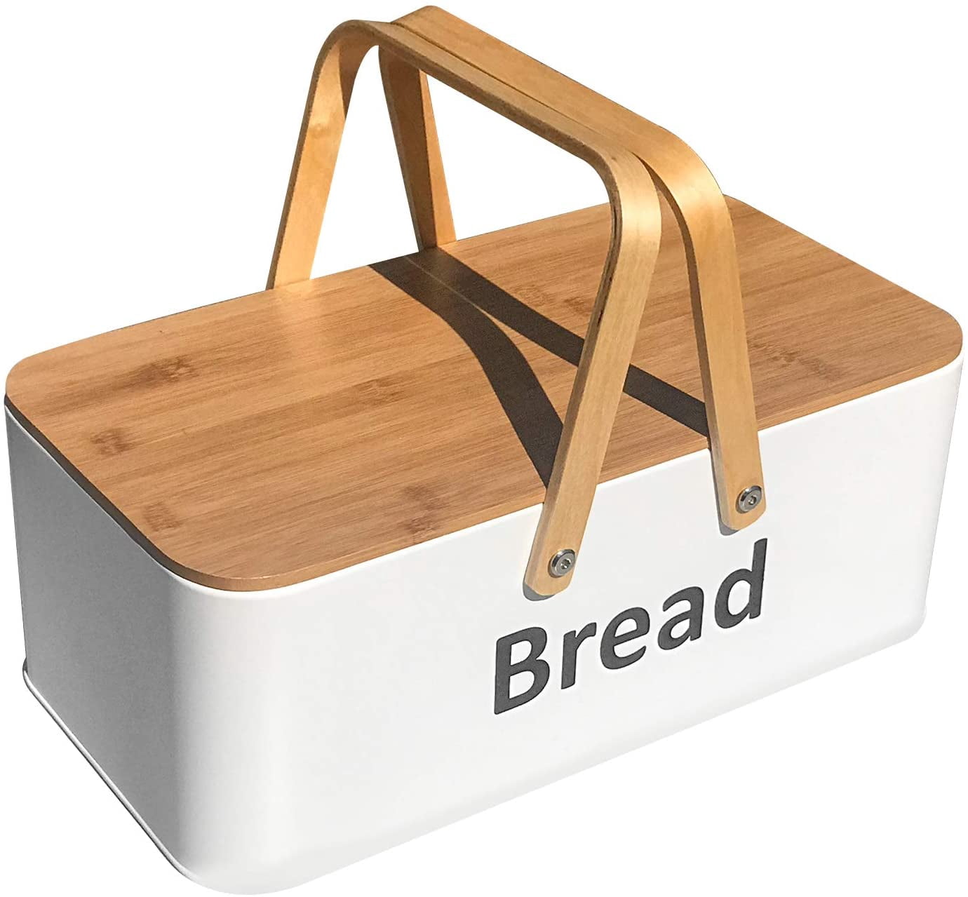 Large Bread Box Metal Bread Bin with Bamboo Lid and Handle Food Storage ...