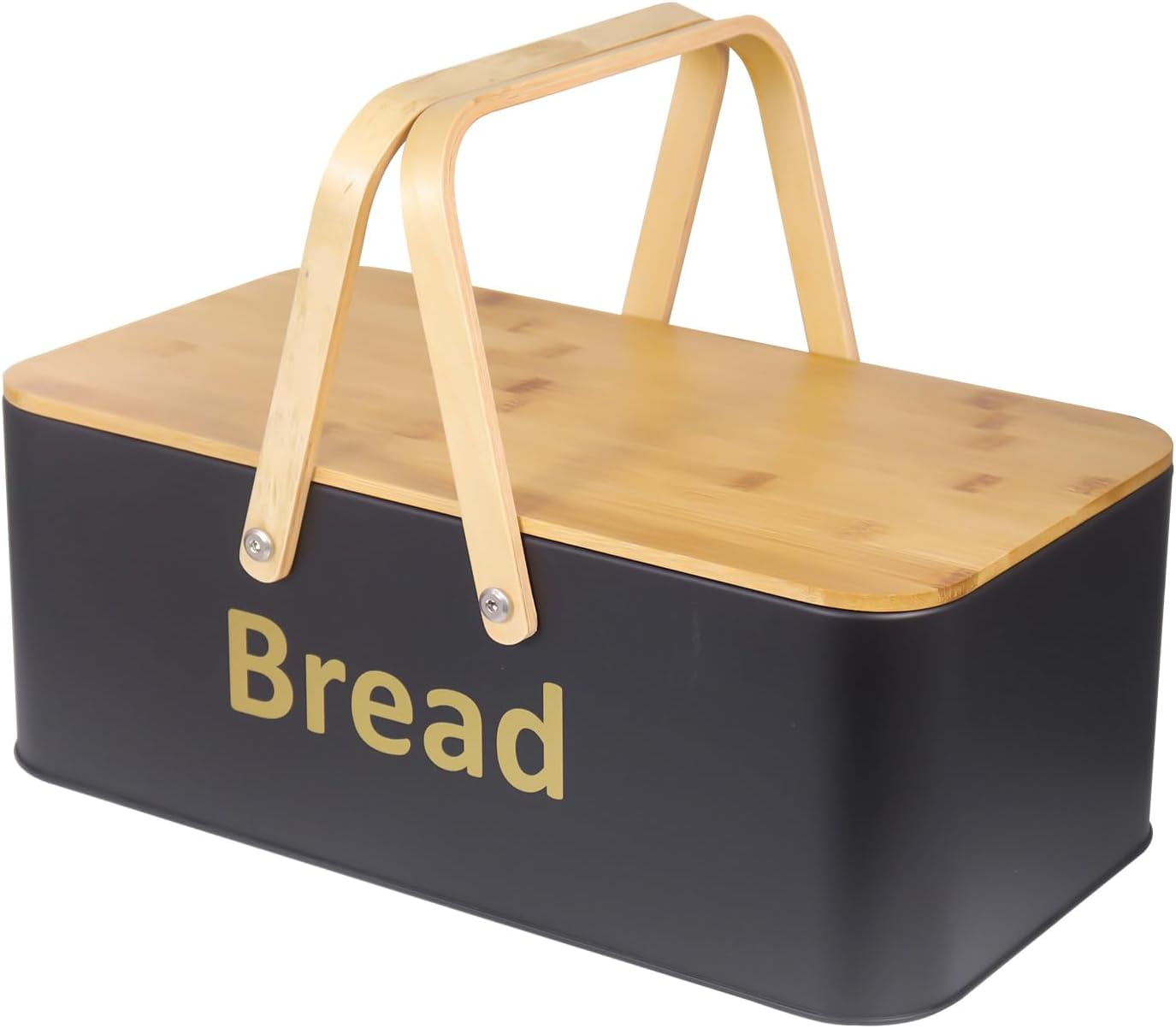 Large Bread Box Metal Bread Bin with Bamboo Lid and Handle Portable ...