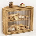 thumbnail image 1 of Large Bread Box for Kitchen Counter, Corner Wooden Large Capacity Bread Storage with Glass Lid Rustic Brown, 1 of 7