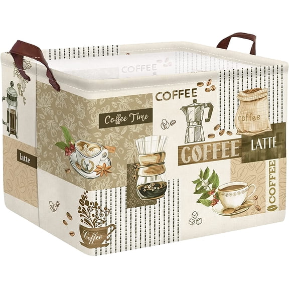 Large Breaktime Coffee Theme Storage Basket Coffee Bean Cup Snack Kitchen Storage Bin Rectangle Brown Basket for Clothes Toy Book$$Home Decor, Kitchen, & Other