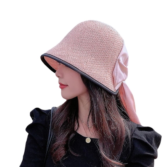 Large Brim Solid Color Bow-knot Design Visor Hat for Women, Outdoor Fashion and elegant Sun Hat