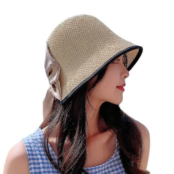 Large Brim Solid Color Bow-knot Design Visor Hat for Women, Outdoor Fashion and elegant Sun Hat