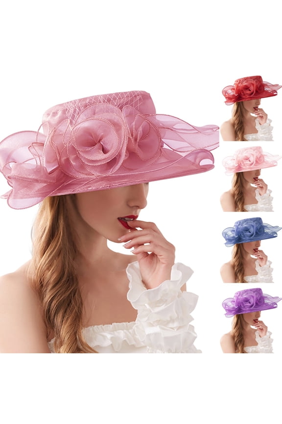 Large Brim Sun Hat Women, KLOY2K Women's Mesh Sun Hats Flower Trim Wide Brim Foldable Beach Summer Wedding Accessories Foldable Mesh Beach Hat, Purple One Size