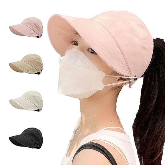 Large Brim Sun Hats for Women with Hat Clip, Hollow Top Summer Beach Cap Sun Hats, UV Protection Wide Brim Cap, Foldable Packable Ideal for Outdoor, Pink
