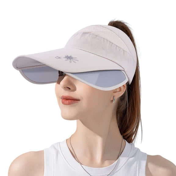 Large Brim Sun Hats for Women with Hat Clip, Sun Protection Hat, Retractable and Elongated Sun Visor Brim Bow Decors Summer Visors for Golf, Hiking, Gray
