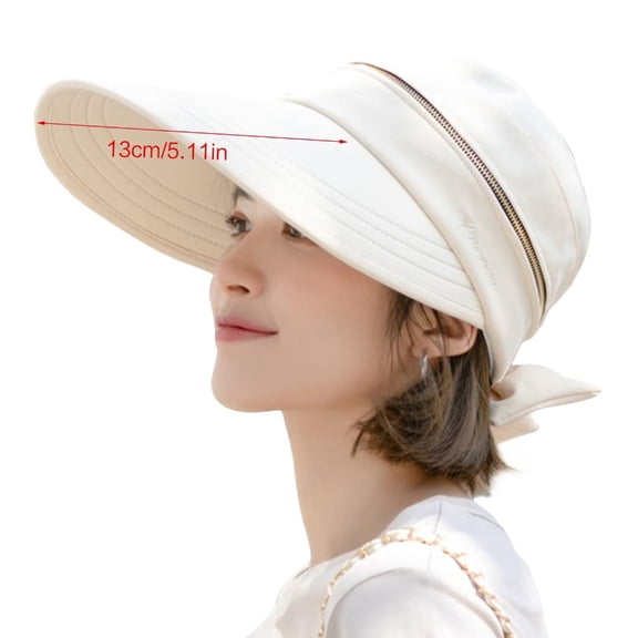 Large Brim Sun Hats for Women, Sun Protection Hat, 2 in 1 Removable Wide Brim Zip-Off Beach Hat Bow Decors Open Top Summer Sun Protections Visors Hat, Beige