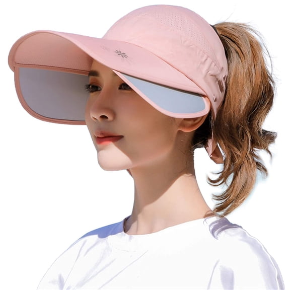 Large Brim Sun Hats for Women, Sun Protection Hat, Retractable and Elongated Sun Visor Brim Bow Decors Summer Visors for Golf, Hiking, Fishing, Camping, Gardening, Pink