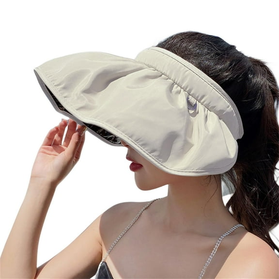 Large Brim Sun Hats for Women, Wide Brim Summer UV Protection Beach UPF50  Ultraviolet Sun Sunscreen Hollow Top Sun Cap, Lightweight Foldable Floppy, Beige
