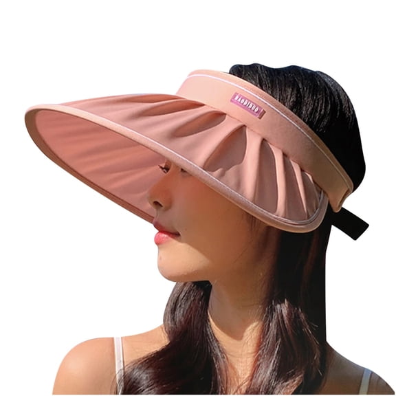 Large Brim Sun Hats for Women, Trendy Ruffle UV Protection Beach Caps, Sport Visors Golf Tennis Baseball Running Hats, Travel Foldable Hat, Pink