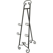 Large Bronze Finish Scroll Top Wrought Iron Art Easel - 50 Inches High - With 2 Sets Of Adjustable Holders For Paintings, Artwork, Signs, And Decorative Pieces