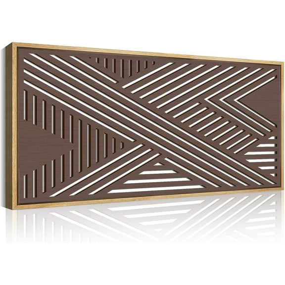 Large Brown 3D Wood Wall Art for Living Room Framed Abstract Wooden Wall Decor Neutral Minimalist Modern Geometric Artwork Bedroom Office 20x40 Inch