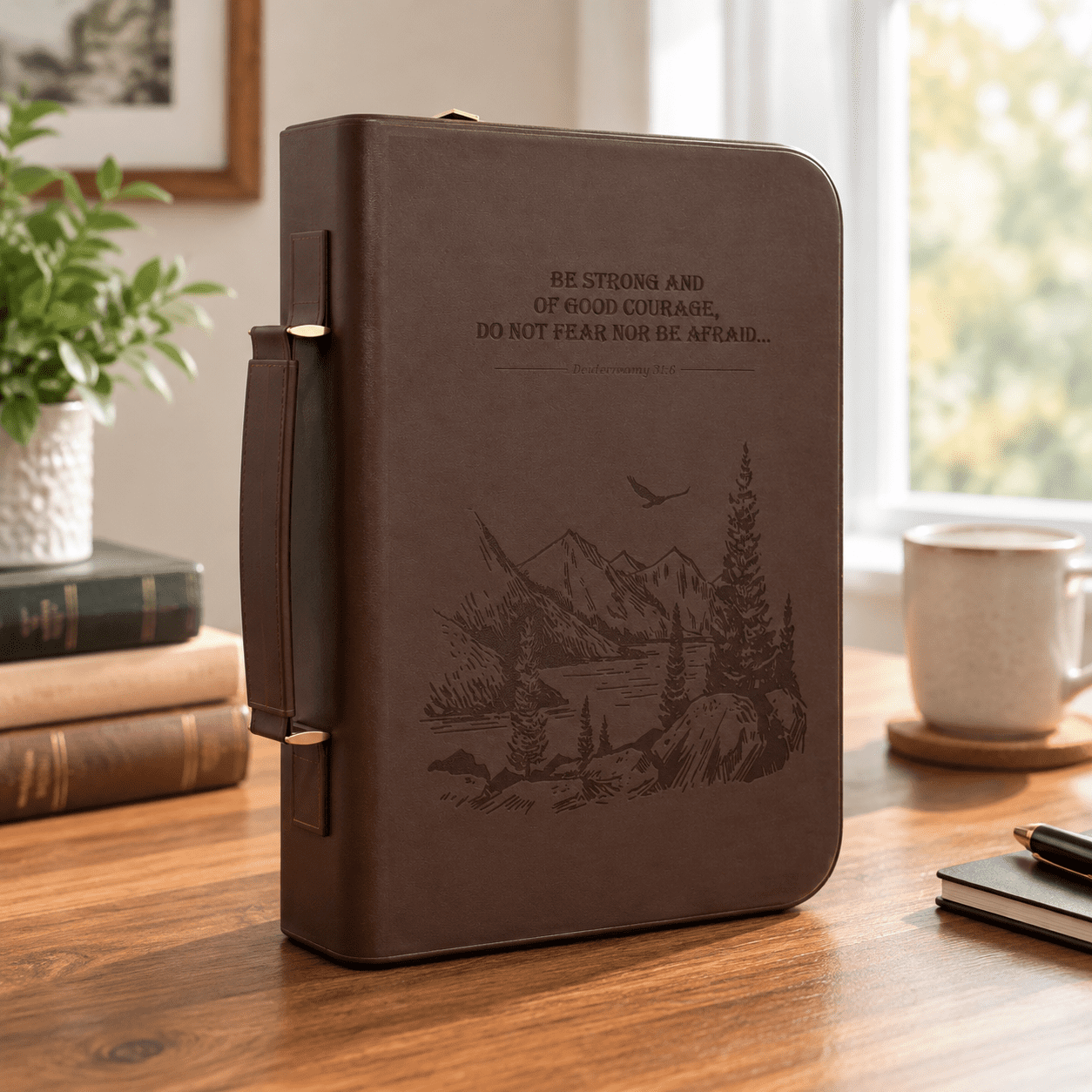Large Brown Book Cover Case for Men, Carrying Holder with Pen Loop ...
