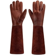 Long-Gardening-Gloves for Women/Men - Thorn Proof Cowhide Leather Rose/Blackberry Pruning Heavy Duty Gloves Thick Palm Gauntlet Garden Work Gloves with Forearm 