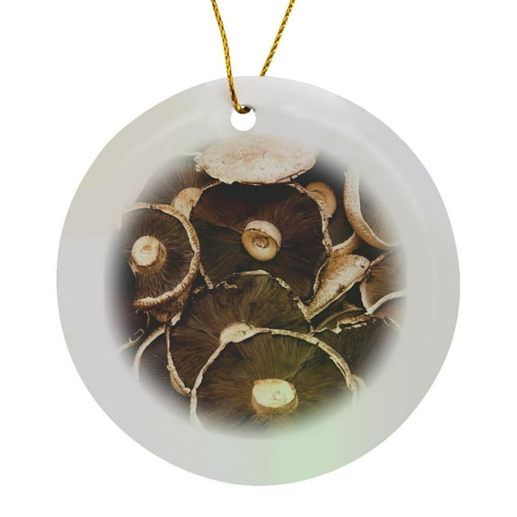 3drose, Large, Brown, Fresh, Edible Mushrooms at Green Grocer., Circle Porcelain Ornament