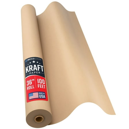 Bryco Goods 36 Inch x 100 Feet - Large Brown Kraft Paper Roll - Made in USA - Ideal for Gift Wrapping, Packing, Shipping, Wall Art, Crafts, Bulletin Boards, Floor Cover or Table Runner