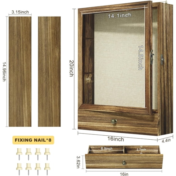 Large Brown Shadow Box Frame 16x20, 3.1" Deep Solid Wood Display Case with Removable Shelves & Drawers, Linen Back for Flowers, Pictures, Medals, Coins, Pins Collection, Memorial Gifts and More