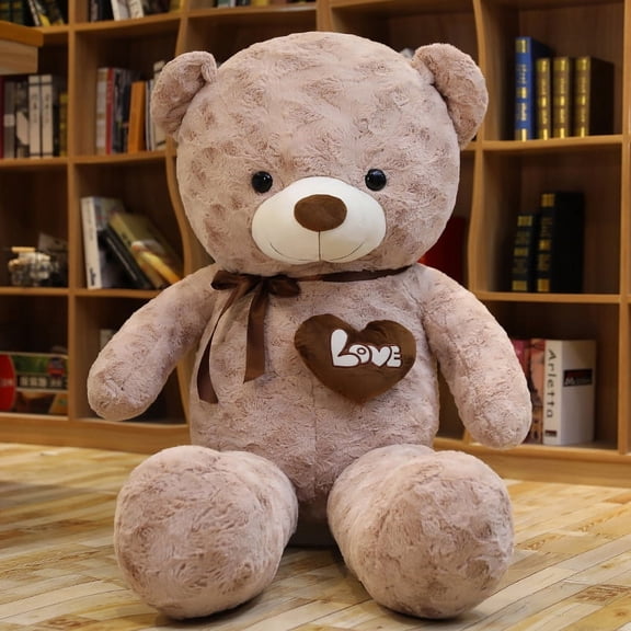 Large Brown Teddy Bear with Love Heart, Soft Rose Fur Stuffed Animal, Romantic Gift for Her