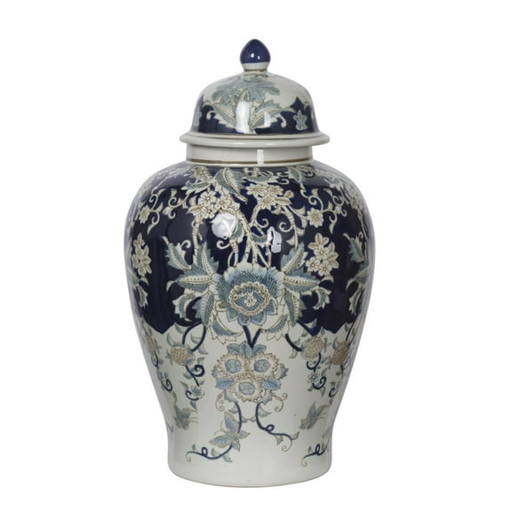 Large Bryn Blue Ginger Jar With Floral Print D13.5X23"