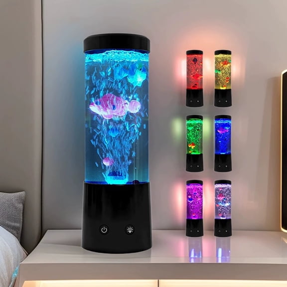 Large Bubble Fish LED Water Column Lamp USB Plugin RGB Color Changing Simulation Aquarium Night Light Remote Control Fish Bubble Mood Lamp for Home Desktop Decoration