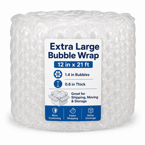 Large Bubble Wrap Roll, 12 Inches x 21 Feet 3.5 cm Extra-Large Bubbles, 1.6 cm Thick Heavy-Duty Cushioning Wrap for Shipping, Moving, Packing, Glassware, Dishes and Fragile Items