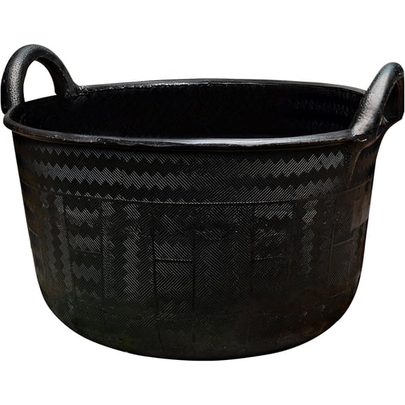 Large Bucket with Handles - 30L/8-Gal Natural Rubber Bucket - Multi Use Yard Waste Bin, Harvesting Basket for Gardening, or Utility Tub for Soaking and Washing Laundry (Black)
