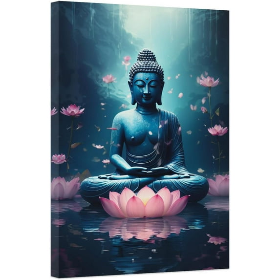 Large Buddha Statue Canvas Wall Art Buddha Statue Meditating on Lotus Zen Wall Decor for Home Decor Framed(Buddha-2 12 * 18inch)