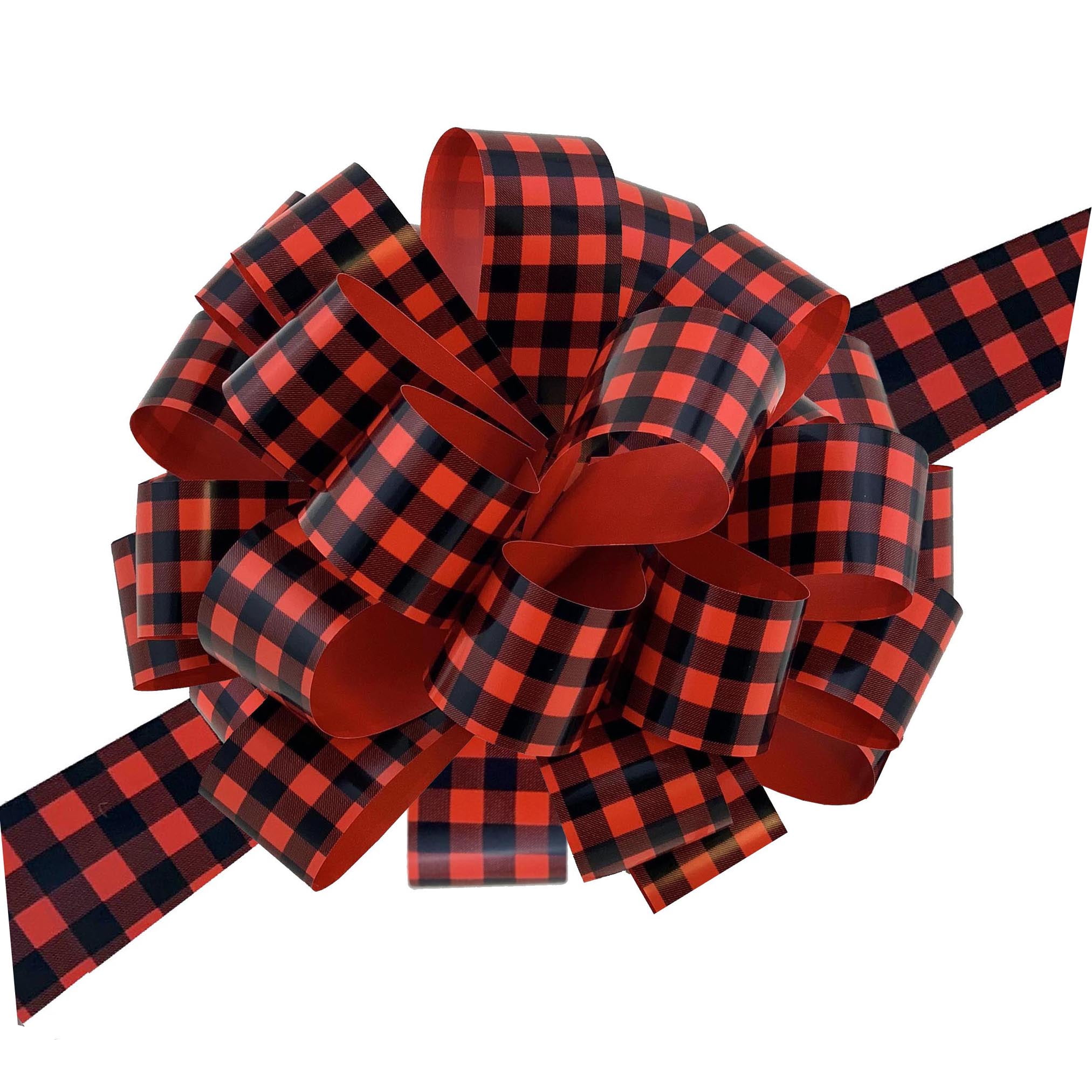GIFTWRAP ETC Large Buffalo Plaid Pull Bows - 8" Wide, Set of 6, Red Black Check, Christmas Gift Ribbons, Decorations for Presents, Baskets, Wreaths, Swag, Valentine's Day
